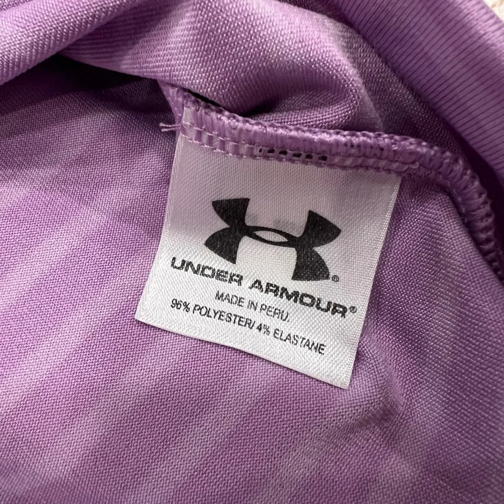 Under‎ Armour HeatGear Mens Lavender Stripe Golf Polo Shirt StoneRidge Logo MD - Picture 3 of 9